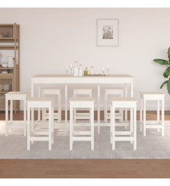 Ensemble de bar 9 pcs Blanc Bois de pin massif