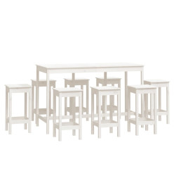 Ensemble de bar 9 pcs Blanc Bois de pin massif