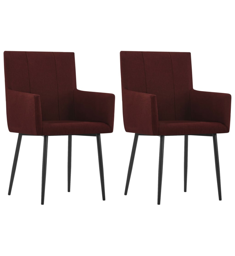 Chaises à manger avec accoudoirs lot de 2 rouge bordeaux tissu