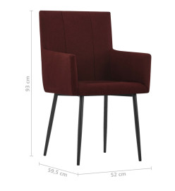 Chaises à manger avec accoudoirs lot de 2 rouge bordeaux tissu