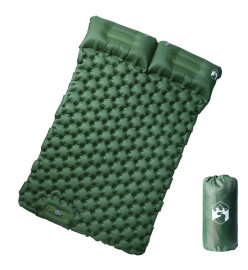 Matelas de camping autogonflant avec oreillers 2 personnes vert