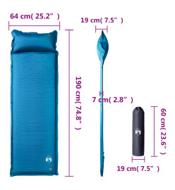 Matelas de camping autogonflant avec oreiller intégré turquoise