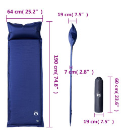 Matelas de camping autogonflant et oreiller intégré bleu marine