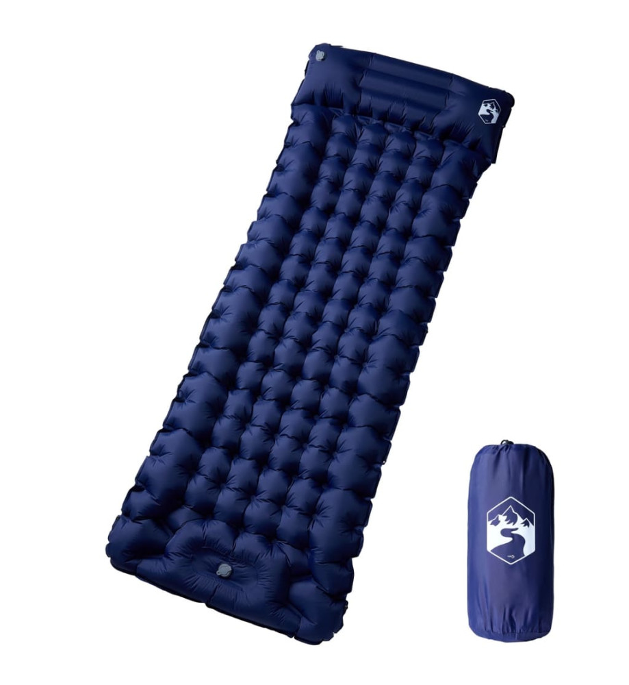 Matelas de camping autogonflant et oreiller intégré bleu marine