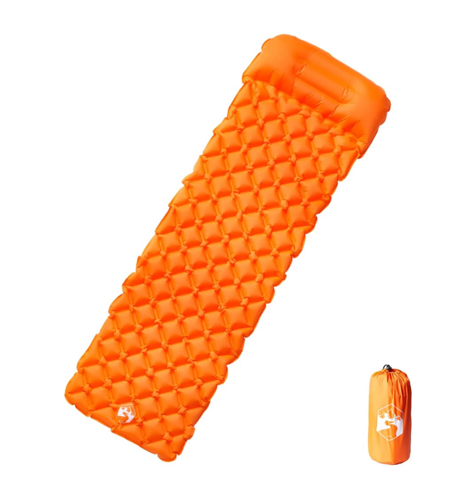 Matelas de camping gonflable avec oreiller intégré orange