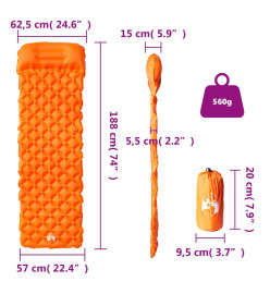 Matelas de camping gonflable avec oreiller intégré orange