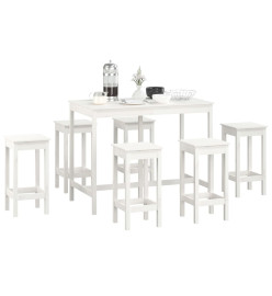 Ensemble de bar 7 pcs Blanc Bois de pin massif