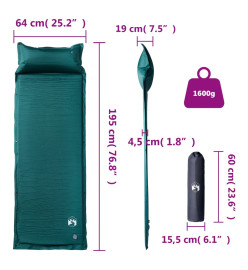 Matelas de camping autogonflant avec oreiller intégré vert