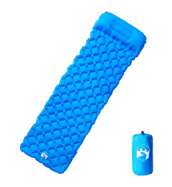 Matelas de camping gonflable avec oreiller intégré bleu