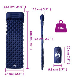 Matelas de camping gonflable avec oreiller intégré bleu marine