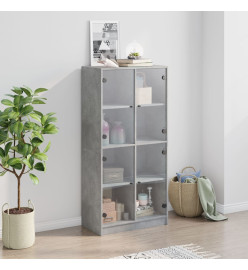 Buffet haut avec portes gris béton 68x37x142 cm bois ingénierie