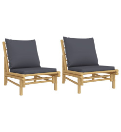 Chaises de jardin 2 pcs avec coussins gris foncé bambou