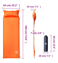 Matelas de camping autogonflant avec oreiller intégré orange