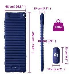 Matelas de camping autogonflant et oreiller intégré bleu marine