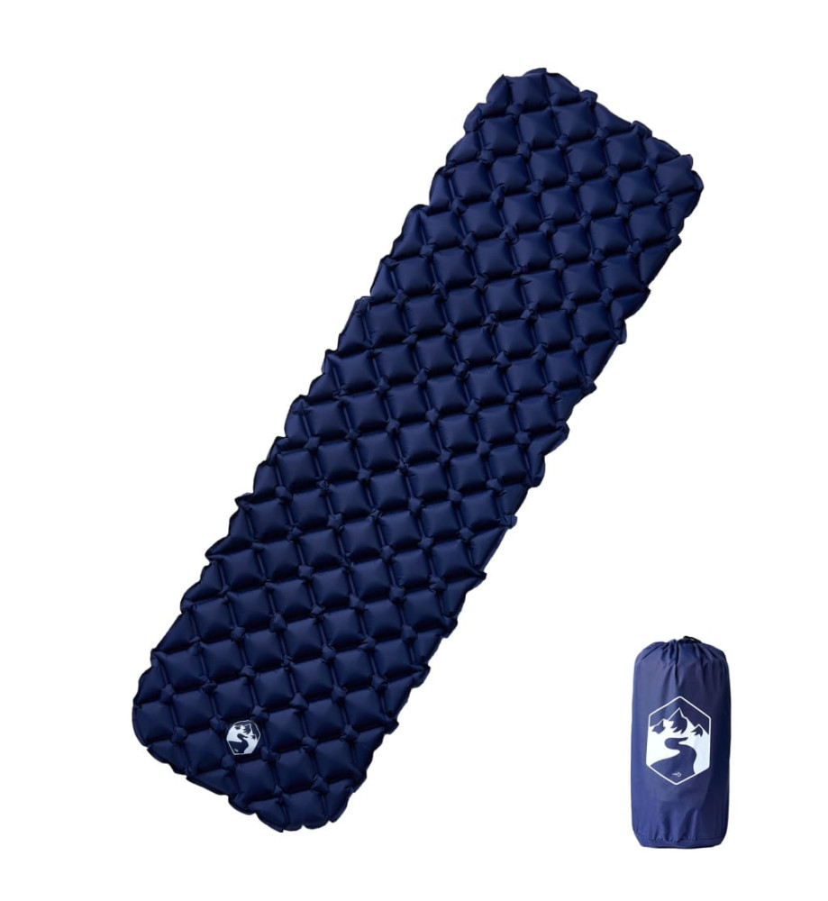 Matelas de camping gonflable bleu marine 190x58x6 cm