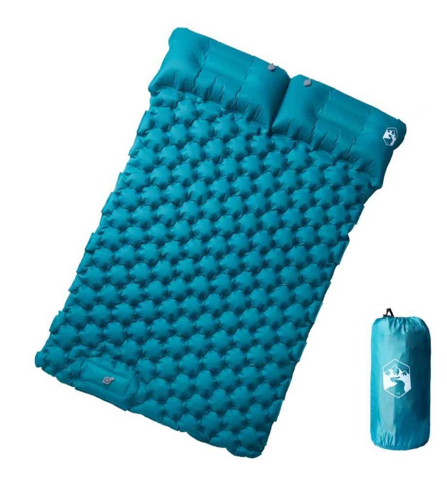 Matelas de camping autogonflant avec oreillers 2 personnes bleu