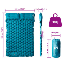 Matelas de camping autogonflant avec oreillers 2 personnes bleu