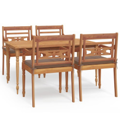 Ensemble à dîner de jardin coussins 5 pcs Bois de teck massif