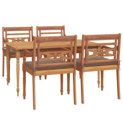 Ensemble à dîner de jardin coussins 5 pcs Bois de teck massif