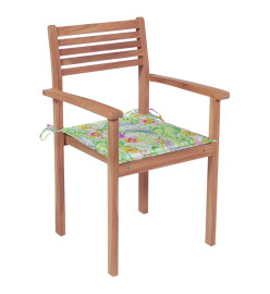 Chaises de jardin 2 pcs avec coussins à motif de feuilles Teck