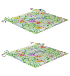 Chaises de jardin 2 pcs avec coussins à motif de feuilles Teck