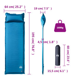 Matelas de camping autogonflant avec oreiller intégré turquoise