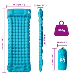 Matelas de camping autogonflant avec oreiller intégré bleu