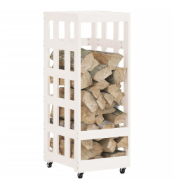 Porte-bûches avec roulettes blanc 40x49x110 cm bois massif pin