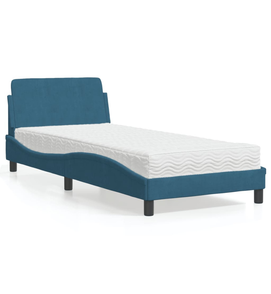 Lit avec matelas bleu 80x200 cm velours Lit avec matelas bleu 80x200 cm velours