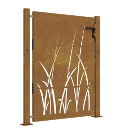 Portail de jardin 105x130 cm acier corten conception d'herbe