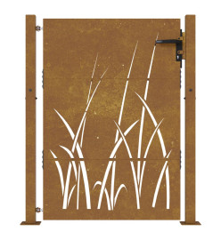 Portail de jardin 105x130 cm acier corten conception d'herbe