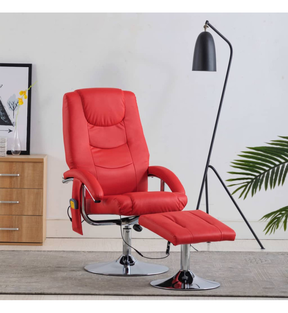 Fauteuil de massage avec repose-pieds rouge similicuir