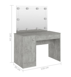 Table de maquillage éclairage LED 110x55x145 cm MDF Gris béton