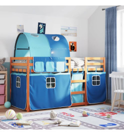 Lit superposé avec rideaux bleu 75x190 cm bois pin massif