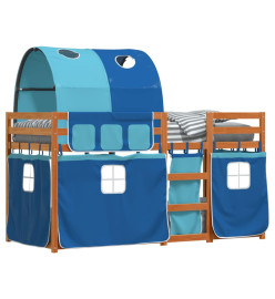 Lit superposé avec rideaux bleu 75x190 cm bois pin massif