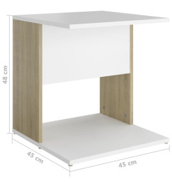 Table d'appoint Blanc et chêne sonoma 45x45x48 cm Aggloméré