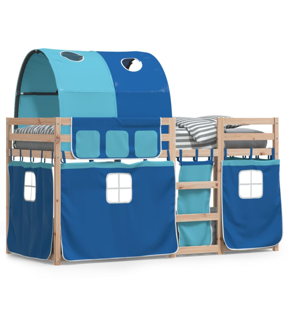 Lit superposé avec rideaux bleu 90x200 cm bois pin massif Lit superposé avec rideaux bleu 90x200 cm bois pin massif