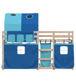 Lit superposé avec rideaux bleu 90x200 cm bois pin massif
