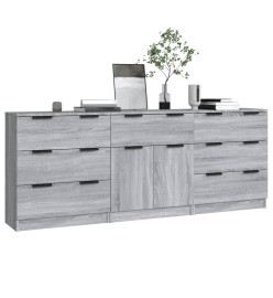 Buffets 3 pcs Sonoma gris Bois d'ingénierie