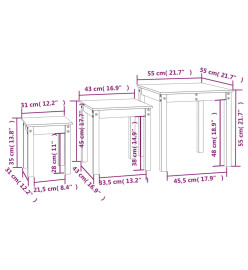 Tables gigognes 3 pcs Noir Bois de pin massif