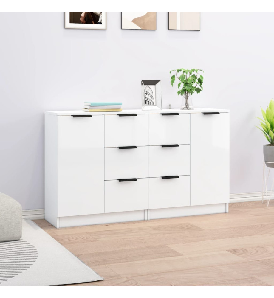 Buffets 2 pcs Blanc brillant 60x30x70 cm Bois d'ingénierie