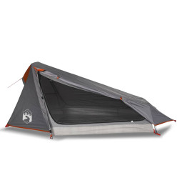 Tente de camping tunnel 1 personne gris et orange imperméable