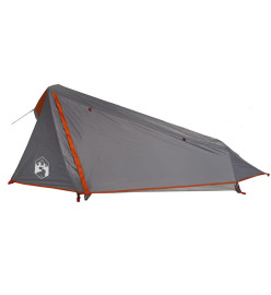 Tente de camping tunnel 1 personne gris et orange imperméable