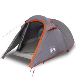 Tente de camping tunnel 2 personnes gris et orange imperméable