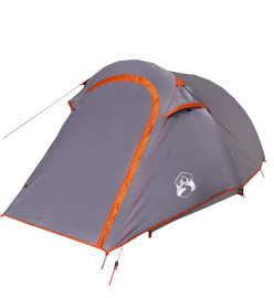 Tente de camping tunnel 3 personnes gris et orange imperméable