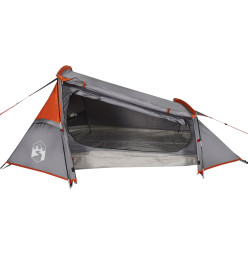 Tente de camping tunnel 2 personnes gris et orange imperméable