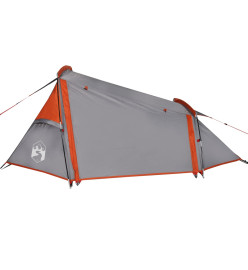 Tente de camping tunnel 2 personnes gris et orange imperméable