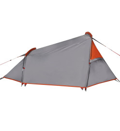 Tente de camping tunnel 2 personnes gris et orange imperméable