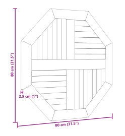 Dessus de table 80x80x2,5 cm octogonal bois de teck massif