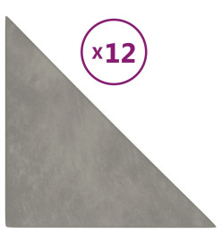 Panneaux muraux 12 pcs Gris clair 30x30 cm Velours 0,54 m²